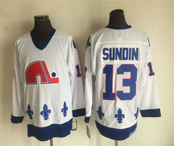 Quebec Nordiques #13 Mats Sundin White Throwback Authentic stitched NHL jersey