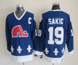 Quebec Nordiques #19 Joe Sakic Blue Throwback Authentic stitched NHL jersey