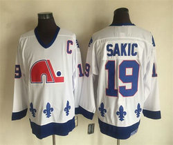 Quebec Nordiques #19 Joe Sakic Throwback White Authentic stitched NHL jersey