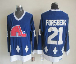 Quebec Nordiques #21 Peter Forsberg Blue Throwback Authentic stitched NHL jersey
