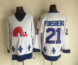Quebec Nordiques #21 Peter Forsberg Throwback White Authentic stitched NHL jersey
