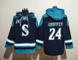 Seattle Mariners #24 Ken Griffey Blue All Stitched Hooded Sweatshirt