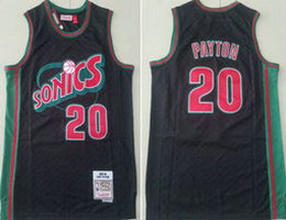 Seattle Sonics #20 Gary Payton Black Grid 1995-96 Hardwood Classic Authentic Stitched NBA Jersey
