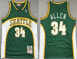 Seattle Sonics #34 Ray Allen Soul White Green Hardwood Classics Authentic Stitched NBA Jersey