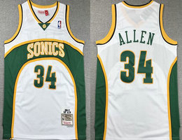 Seattle Sonics #34 Ray Allen Soul White Hardwood Classic Authentic Stitched NBA jersey
