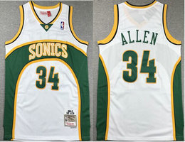 Seattle Sonics #34 Ray Allen Soul White Hardwood Classics Authentic Stitched NBA Jersey