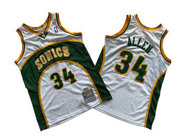 Seattle Sonics #34 Ray Allen White 06-07 Hardwood Classics Authentic Stitched NBA Jersey
