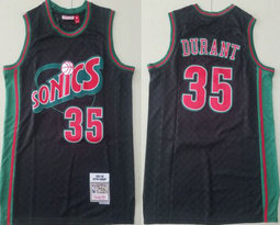 Seattle Sonics #35 Kevin Durant Black Grid 2007-08 Hardwood Classic Authentic Stitched NBA Jersey