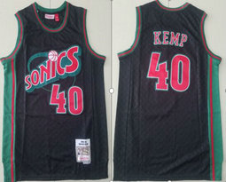 Seattle Sonics #40 Shawn Kemp Black Grid 1995-96 Hardwood Classic Authentic Stitched NBA Jersey