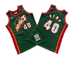 Seattle Sonics #40 Shawn Kemp Green 1995-96 Hardwood Classic Authentic Stitched NBA Jersey