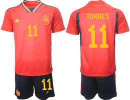 Spain #11 TORRES 2022 World Cup National Soccer Jersey
