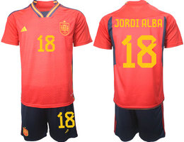 Spain #18 JORDI ALBA 2022 World Cup National Soccer Jersey