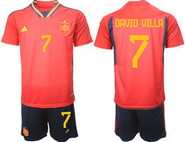 Spain #7 DAVID VILLA 2022 World Cup National Soccer Jersey