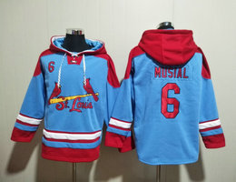 St.Louis Cardinals #6 Stan Musial Blue All Stitched Hooded Sweatshirt