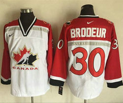 Team Canada #30 Martin Brodeur White Nike 1998 Olympic Throwback Stitched Hockey Jersey
