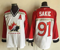 Team Canada #91 Joe Sakic White Nike 1998 Olympic Throwback Stitched NHL Jersey
