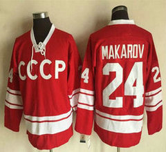 Team Russia #24 Sergei Makarov Red 1980 Olympics CCCP Throwback Authentic Stitched NHL Jersey