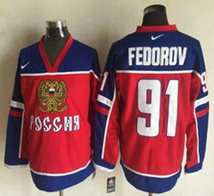 Team Russia #91 Sergei Fedorov Red Throwback Authentic Stitched NHL Jersey