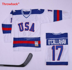 Team USA #17 Jack O'Callahan White Throwback Authentic Sitched Hockey jersey