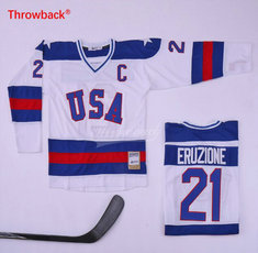 Team USA #21 Mike Eruzione White Throwback Authentic Hockey Basketball jersey