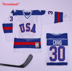 Team USA #30 Jim Craig White Throwback Authentic Sitched Hockey jersey