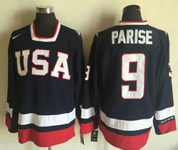 Team USA #9 Zach Parise Blue Stitched NHL Jersey