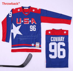 Team USA #96 Charlie Conway Blue Throwback Authentic Sitched Hockey jersey