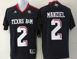 Texas A&M Aggies #2 Johnny Manziel Black Techfit SEC Patch Authentic Stitched NCAA Jersey