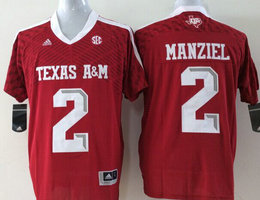 Texas A&M Aggies #2 Johnny Manziel Red SEC Patch Authentic Stitched NCAA Jersey