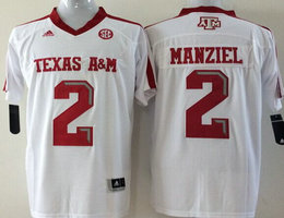 Texas A&M Aggies #2 Johnny Manziel White Techfit SEC Patch Authentic Stitched NCAA Jersey