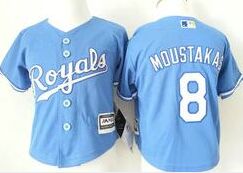Toddler Kansas City Royals #8 Mike Moustakas Powder Blue New Majestic Authentic stitched MLB jersey