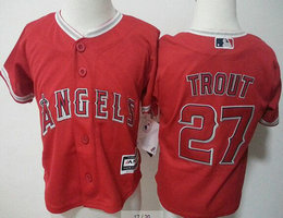 Toddler Los Angeles Angels of Anaheim #27 Mike Trout Red New Majestic Authentic Stitched MLB Jersey