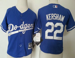 Toddler Los Angeles Dodgers #22 Clayton Kershaw Blue New Majestic Authentic Stitched MLB Jersey