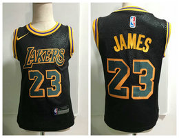 Toddler Nike Los Angeles Lakers #23 Lebron James Black City Authentic Stitched NBA Jersey