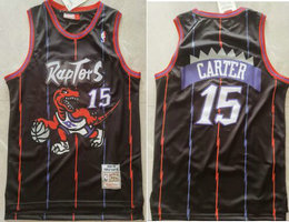 Toronto Raptors #15 Vince Carter Black 1998-99 Hardwood Classics With Advertising Authentic Stitched NBA Jersey