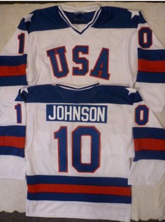 USA Team #10 MARK Johnson 1980 White hockey jersey
