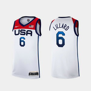 USA Team #6 Damian Lillard White 2021 Tokyo Olympics Jersey