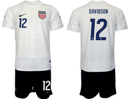 United States #12 DAVIDSON White Home 2022 World Cup National Soccer Jersey