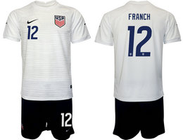 United States #12 FRANCH White Home 2022 World Cup National Soccer Jersey