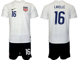 United States #16 LAVELLE White Home 2022 World Cup National Soccer Jersey