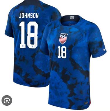 Kids United States #18 Johnson Blue away 2023 Soccer Jersey