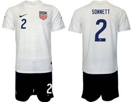 United States #2 SONNETT White Home 2022 World Cup National Soccer Jersey