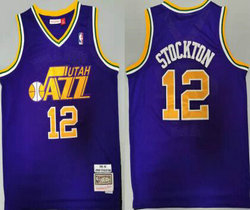 Utah Jazz #12 John Stockton Purple 1991-92 Hardwood Classic Authentic Stitched NBA Jersey