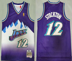 Utah Jazz #12 John Stockton Purple Snow Mountain 1996-97 Hardwood Classic Authentic Stitched NBA Jersey