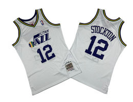 Utah Jazz #12 John Stockton White 91-92 Hardwood Classic Authentic Stitched NBA Jersey