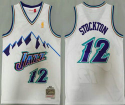 Utah Jazz #12 John Stockton White Snow Mountain 1996-97 Hardwood Classic Authentic Stitched NBA Jersey