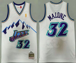 Utah Jazz #32 Karl Malone White Snow Mountain 1996-97 Hardwood Classic Authentic Stitched NBA Jersey