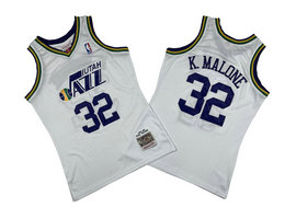 Utah Jazz #32 Karl Malone White 91-92 Hardwood Classic Authentic Stitched NBA Jersey