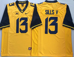 West Virginia Mountaineers #13 David Sills V Yellow Stitched NCAA Jersey