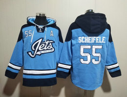 Winnipeg Jets #55 Mark Scheifele Blue All Stitched Hooded Sweatshirt
